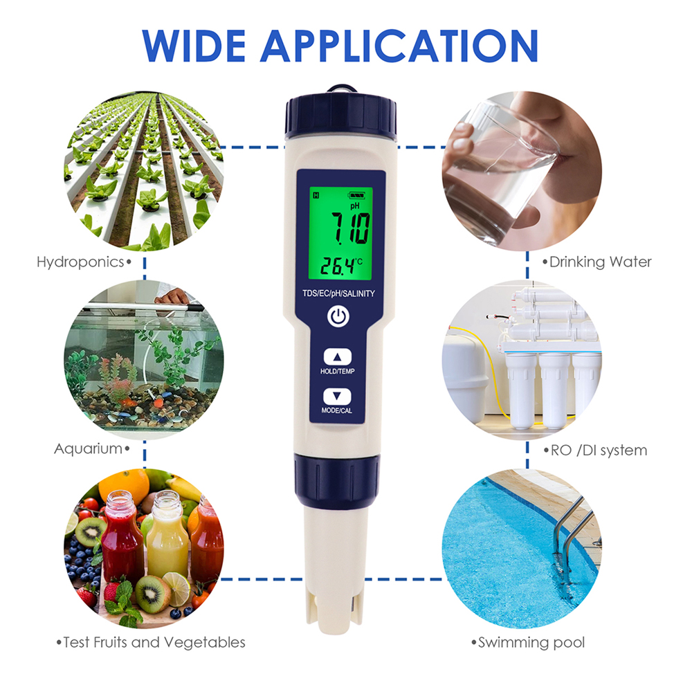 5 IN 1 PH Temperature TDS EC S - Ph Meter Digital Water Tester 评论和价格