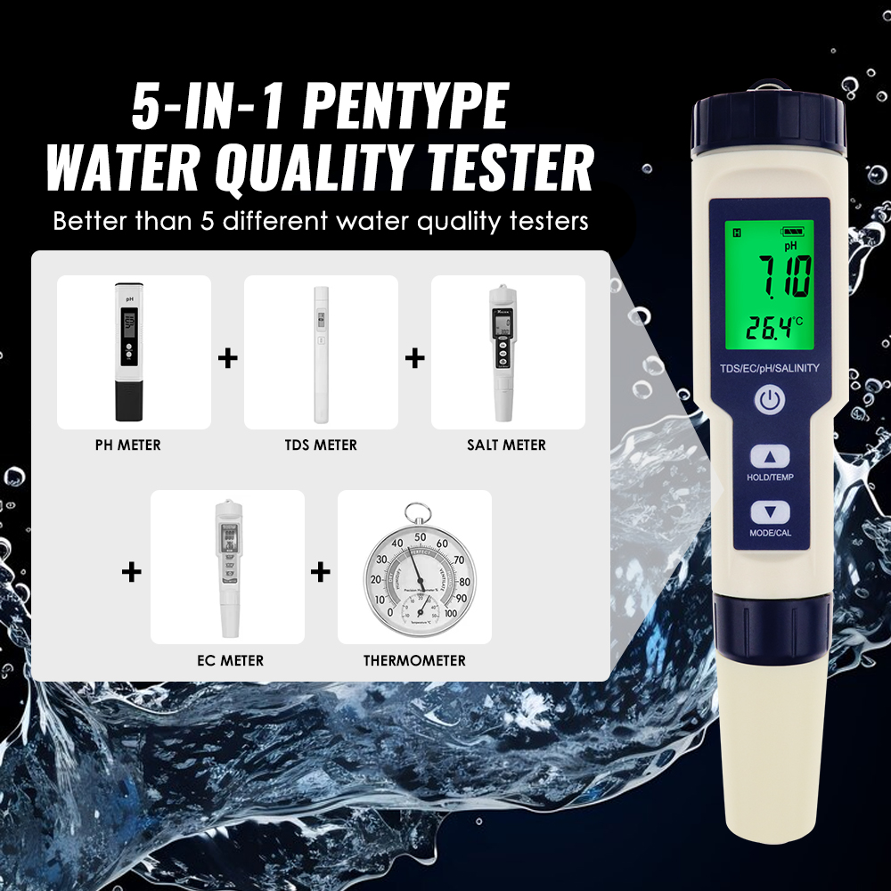 5 IN 1 PH Temperature TDS EC S - Ph Meter Digital Water Tester 评论和价格