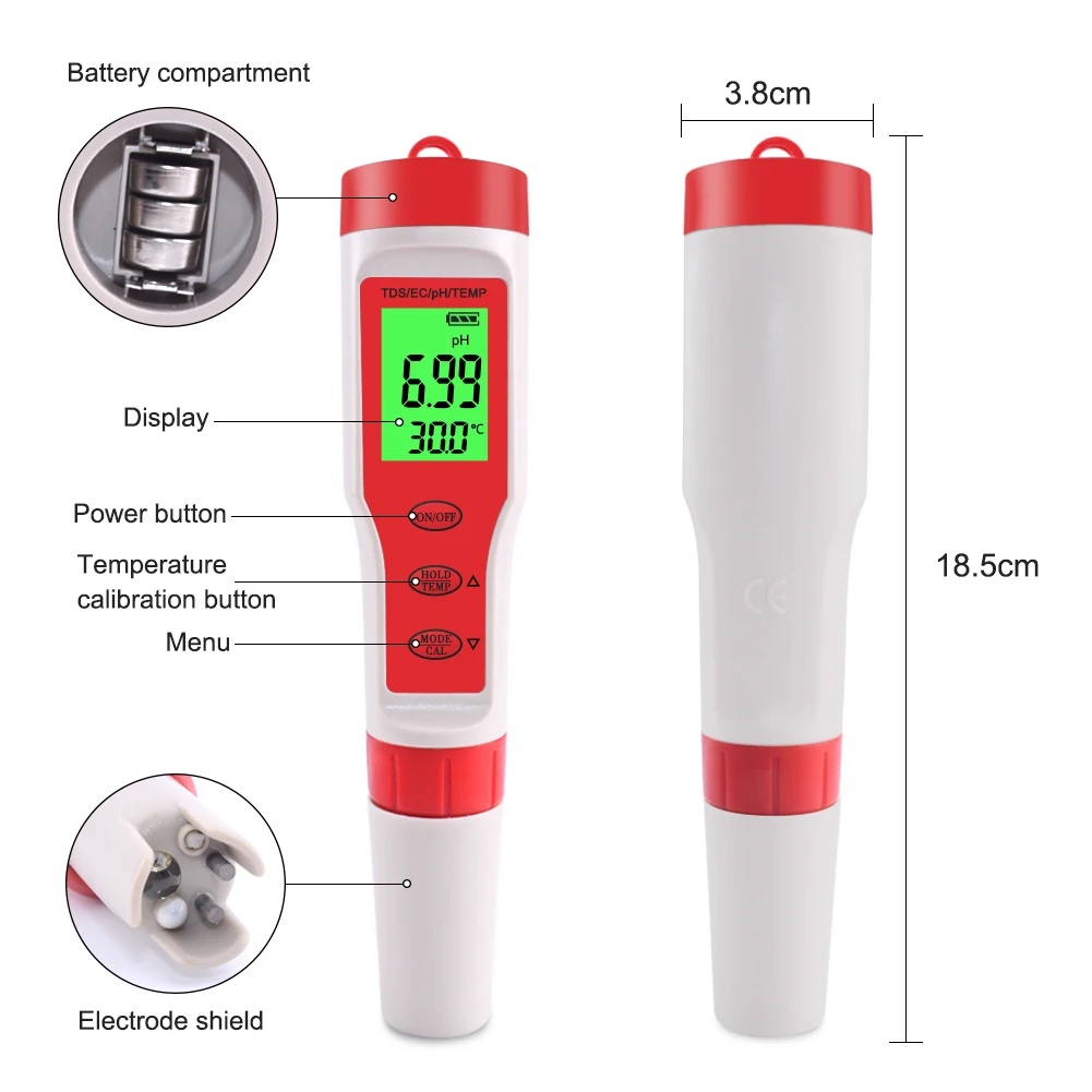 4 IN 1 TDS PH Meter PH/TDS/EC/ - Ph Meter Digital Water Tester 评论和价格
